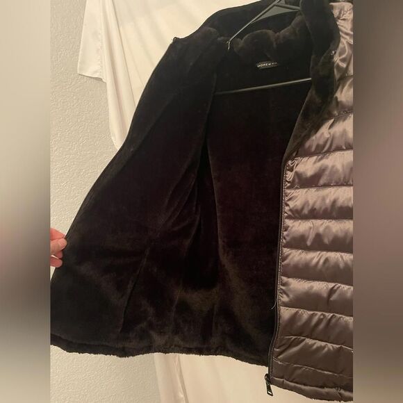 Andrew Marc Puffer Jacket Gray Faux Fur Reversible Women’s Size Large - Picture 7 of 7